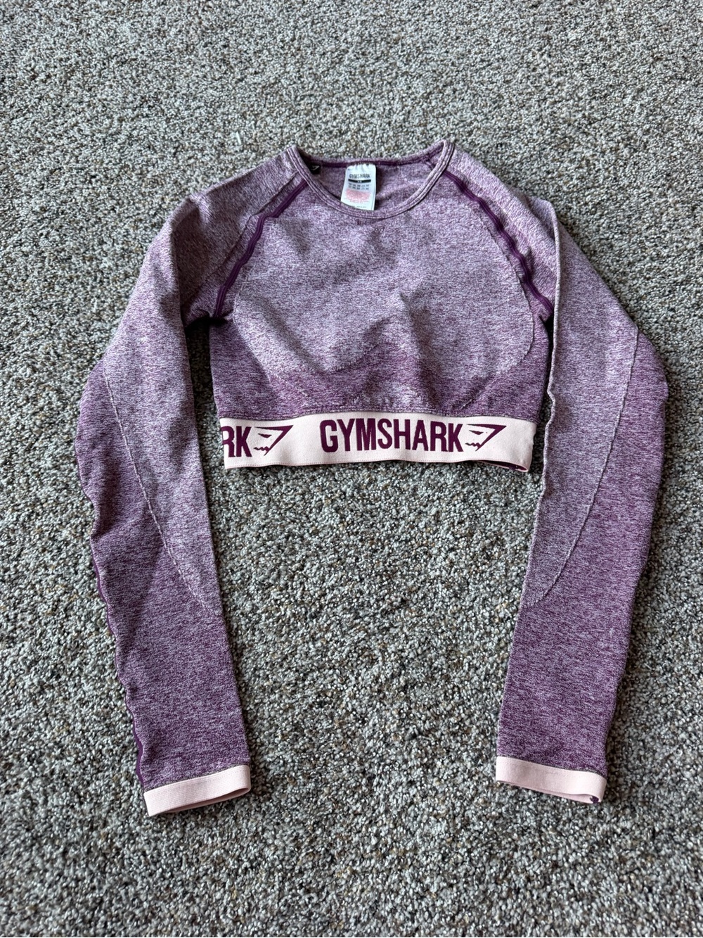 Gymshark Plum Marl Long Sleeve Crop Top XS Logo Band Purple Workout